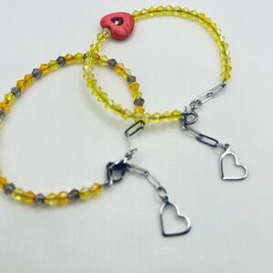 Yellow Beaded Bracelets with Heart Charms
